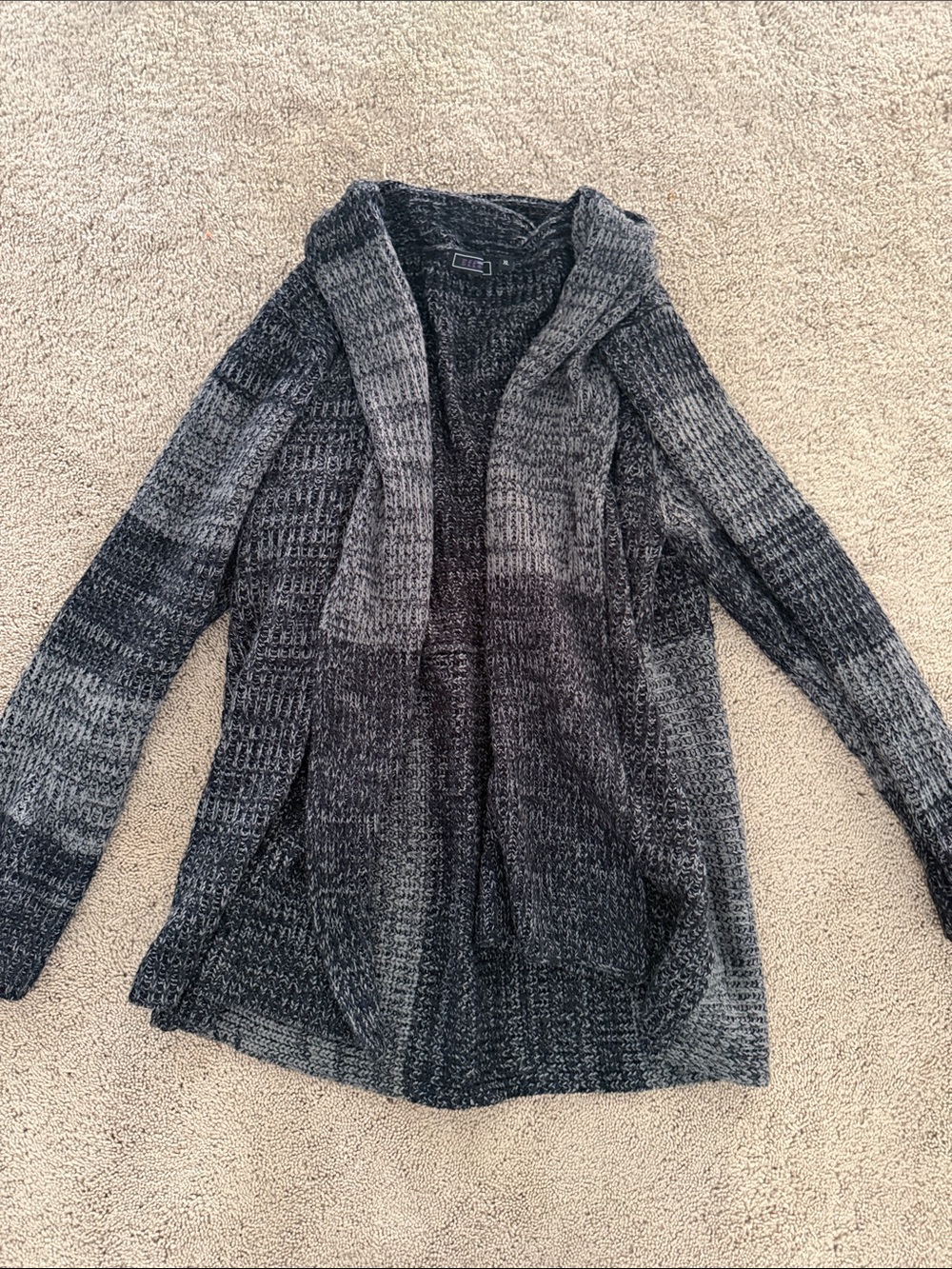Open-Front Hooded Ombre Cardigan Sweater - Gray